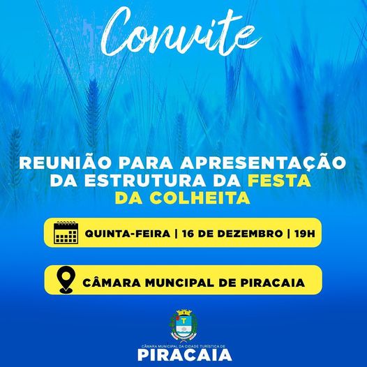 Venha participar da Reunião para apresentação da estrutura da Festa da Colheita.