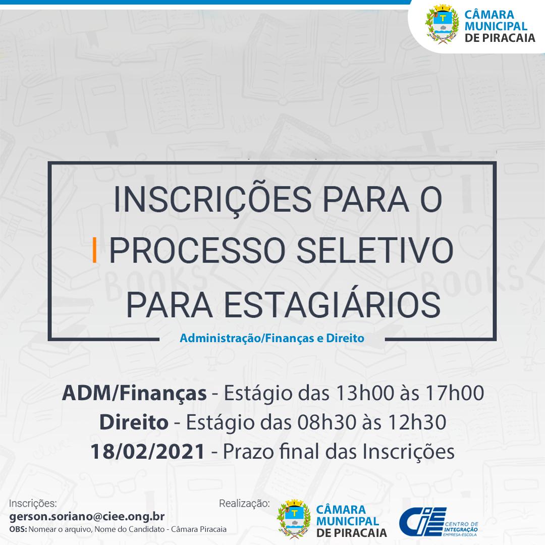 CÂMARA ABRE INSCRIÇÕES PARA ESTÁGIO