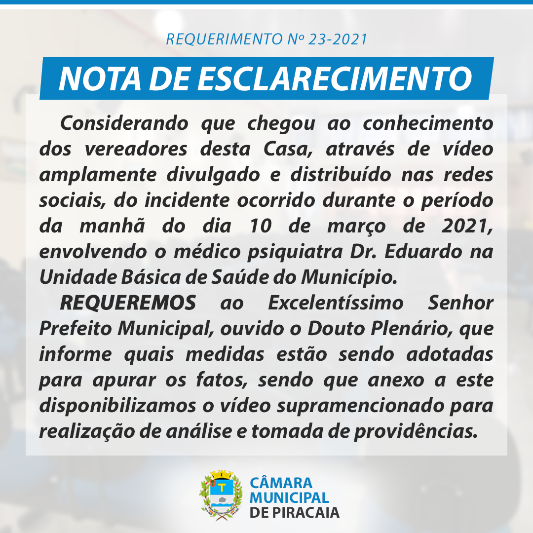 Vereadores de Piracaia cobram resposta sobre o incidente ocorrido na Unidade Básica de Saúde do Município