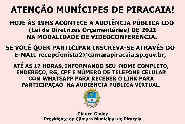 ATENÇÃO MUNÍCIPES DE PIRACAIA!