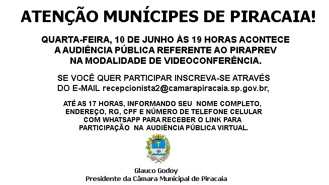 INFORMATIVO DA AUDIÊNCIA PÚBLICA - PIRAPREV