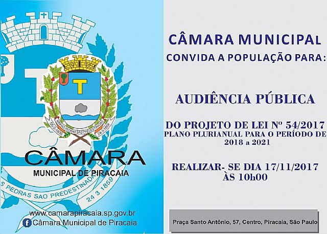  A Câmara Municipal convida a população para Audiência Pública