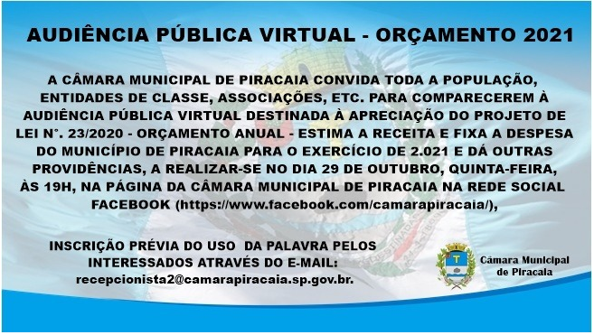 AUDIÊNCIA PÚBLICA VIRTUAL - ORÇAMENTO 2021